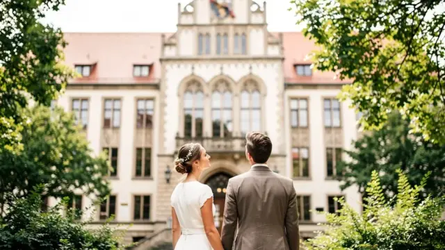 Braut und Bräutigam bei der Eheschließung in Deutschland mit vorbereitetenunterlagen
