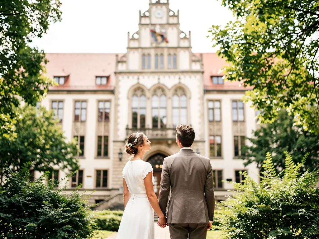 Braut und Bräutigam bei der Eheschließung in Deutschland mit vorbereitetenunterlagen