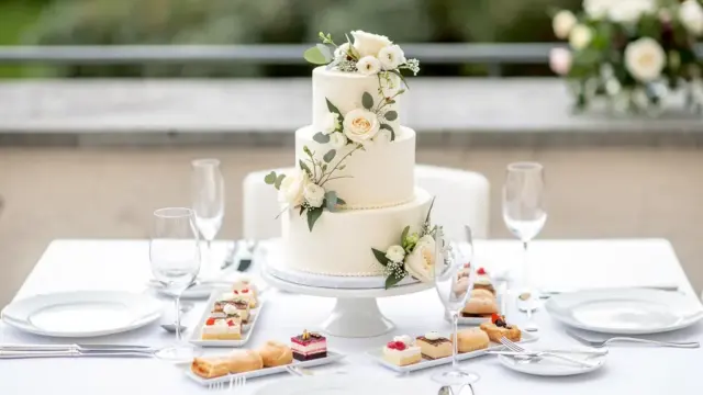 Hochzeitspaar vor Standesamt in Deutschland während der Trauung