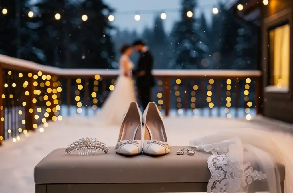Brautschuhe und Accessoires für eine romantische Hochzeit im Winter