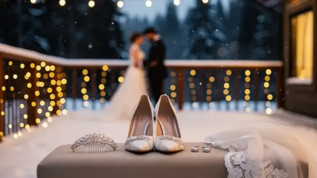 Brautschuhe und Accessoires für eine romantische Hochzeit im Winter