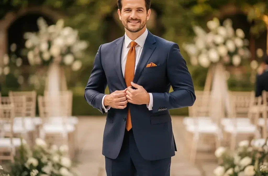 Trauzeuge in stilvollem Outfit für eine Hochzeit in sanften Farben