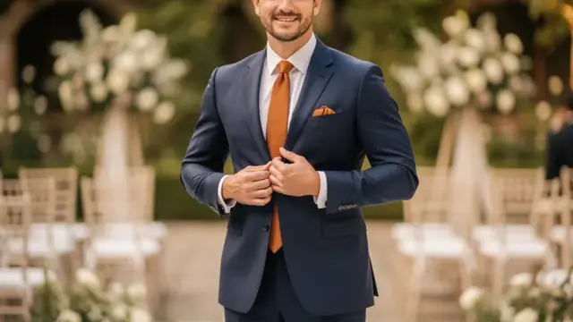Trauzeuge in stilvollem Outfit für eine Hochzeit in sanften Farben