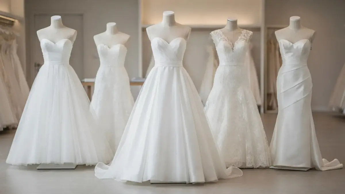 Brautkleid-Schnitte auf Schaufensterpuppen in einer Boutique