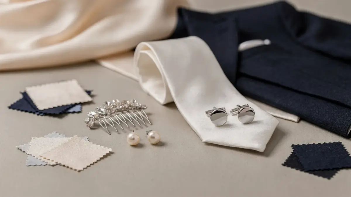 Hochzeit Styling für das Paar mit abgestimmten Accessoires für Braut und Bräutigam