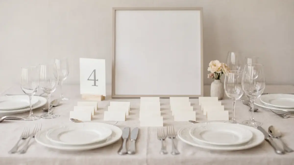 Tischordnung zur Hochzeit mit Platzkarten, Tischnummern und Sitzplan für Familie und Freunde