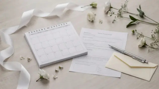 Vertragsunterlagen und Kalender zum Thema Hochzeit stornieren und Stornobedingungen bei Dienstleistern