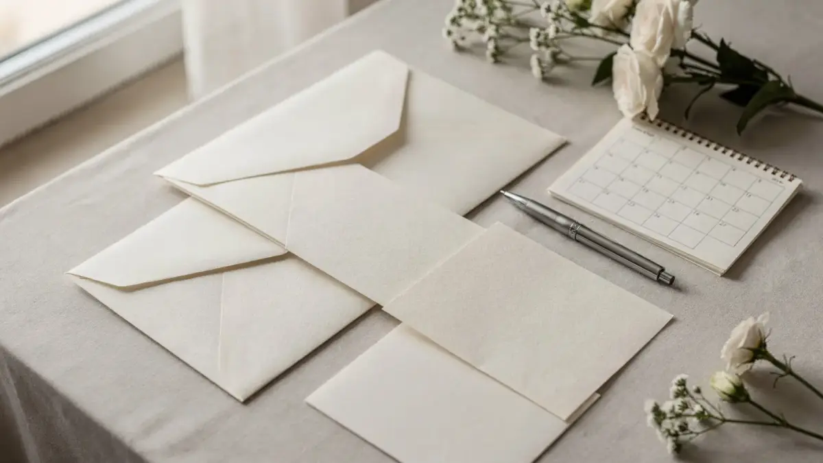 Hochzeitseinladungen mit Kalender und Karten zur Planung des Versandzeitpunkts