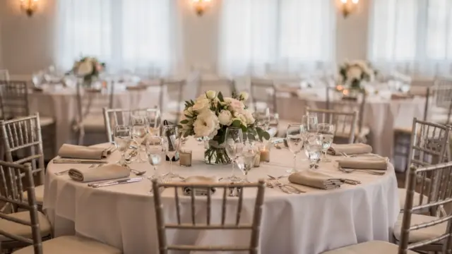 Eleganter Hochzeitsempfang in einer festlich gedeckten Location als Thema Wie lange sollte ein Hochzeitsempfang dauern?