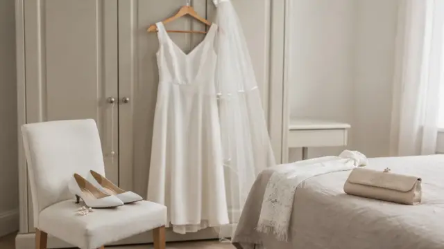 Braut-Outfit für die Trauung: Brautkleid, Schleier und Schuhe für die kirchliche Hochzeit