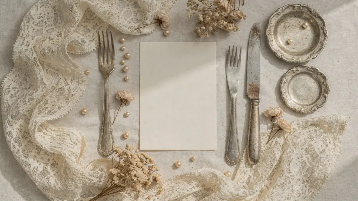 Vintage-Hochzeit mit Spitze, Trockenblumen und antiken Deko-Details