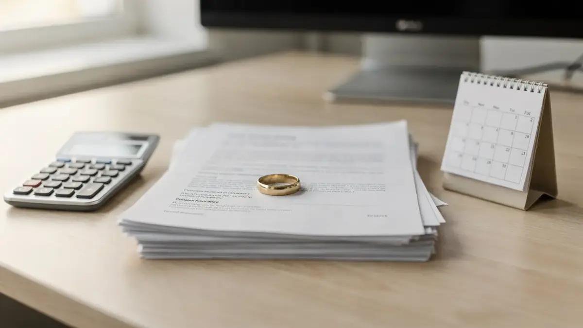 Dokumente, Ring und Kalender zum Thema Krankenkasse und Rentenversicherung nach der Hochzeit ändern