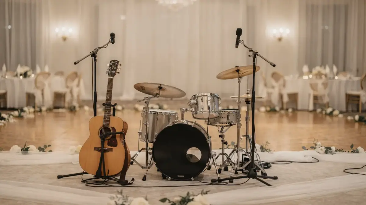 Live-Musik bei einer Hochzeitsfeier mit Band auf der Tanzfläche