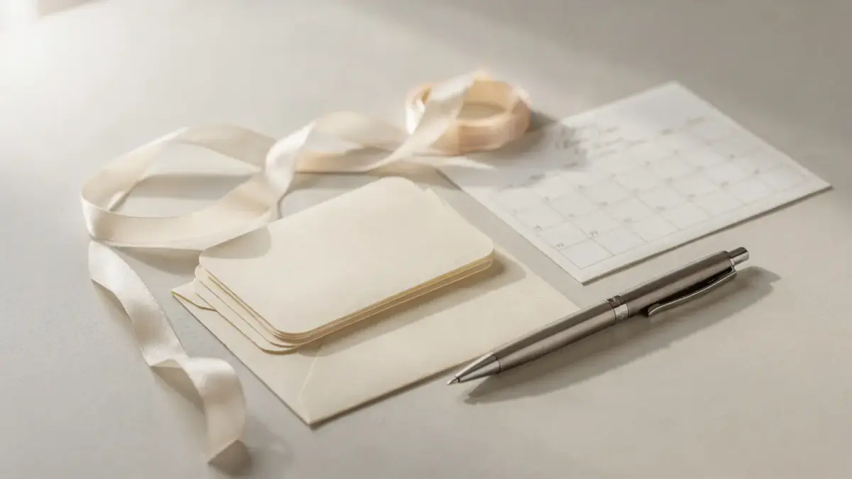Hochzeitseinladungen mit Kalender und Umschlägen zum idealen Versandzeitpunkt