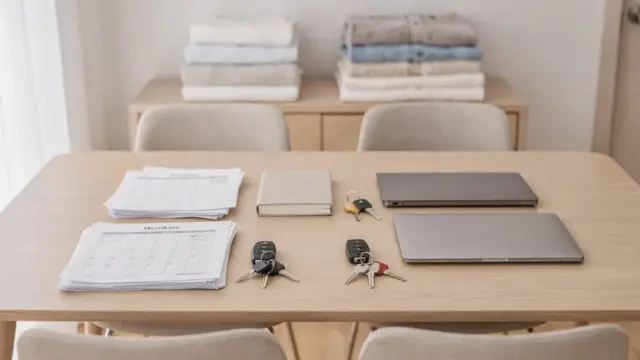 Organisierter Haushalt mit Unterlagen, Kalender und Budgetnotizen zum Thema Alltag als Ehepaar