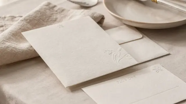 Hochzeitseinladung mit Hinweis auf Begleitperson und separater Antwortkarte