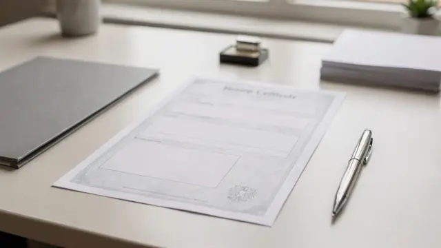 Deutsche Heiratsurkunde auf einem Schreibtisch mit Stift und Akte